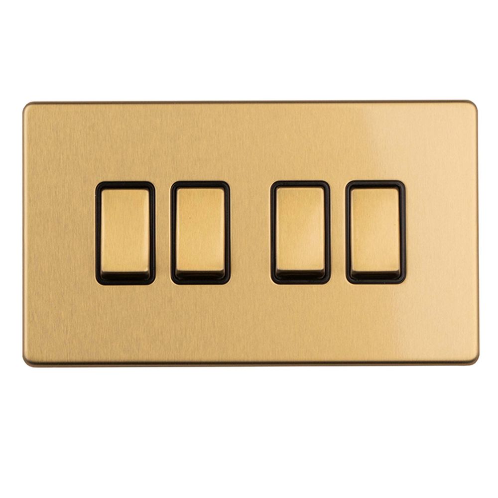 This is an image showing Eurolite Concealed 3mm 4 gang 2Way Switch - Satin Brass ecsb4swb available to order from T.H. Wiggans Ironmongery in Kendal, quick delivery and discounted prices.