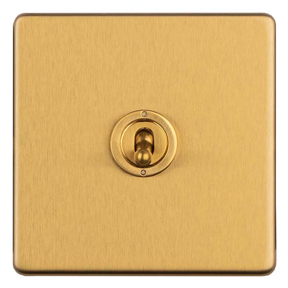 This is an image showing Eurolite Concealed 3mm 1 Gang 2 Way Toggle Switch - Satin Brass ecsbt1sw available to order from T.H. Wiggans Ironmongery in Kendal, quick delivery and discounted prices.