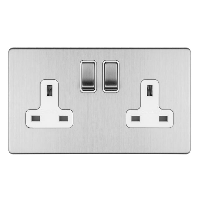 This is an image showing Eurolite Concealed 3mm 2 Gang 13Amp Dp Switched Socket - Stainless Steel (With matching Trim) ecss2sow available to order from T.H. Wiggans Ironmongery in Kendal, quick delivery and discounted prices.