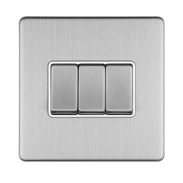 This is an image showing Eurolite Concealed 3mm 3 Gang 10Amp 2Way Switch - Stainless Steel (With Matching Trim) ecss3sww available to order from T.H. Wiggans Ironmongery in Kendal, quick delivery and discounted prices.
