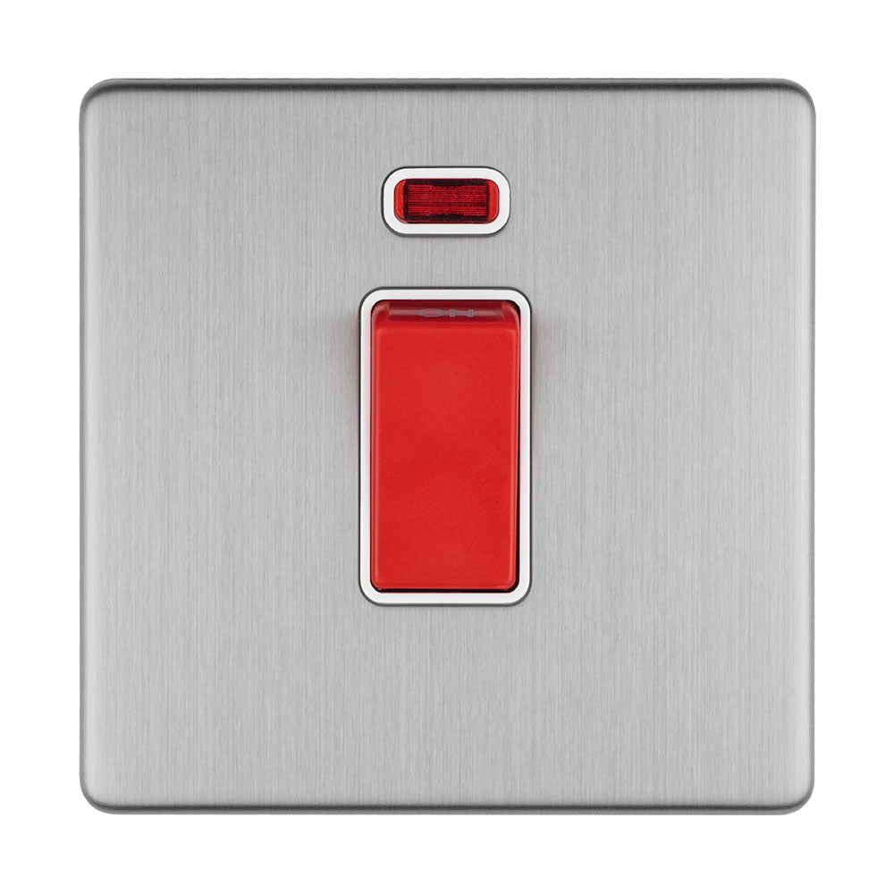 This is an image showing Eurolite Concealed 3mm 1 Gang 45Amp Dp Switch With Neon - Stainless Steel (With matching Trim) ecss45aswnsw available to order from T.H. Wiggans Ironmongery in Kendal, quick delivery and discounted prices.