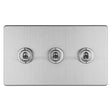 This is an image showing Eurolite Concealed 3mm 3 Gang 10Amp 2Way Toggle Switch Satin Stainless Plate - Stainless Steel (With Brass Trim) ecsst3sw available to order from T.H. Wiggans Ironmongery in Kendal, quick delivery and discounted prices.