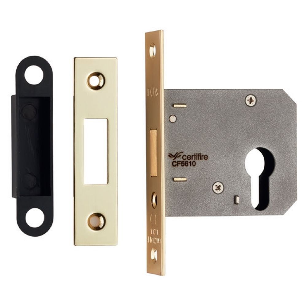 This is an image of a Eurospec - Easi-T Economy Euro Profile Deadlock 76mm - Electro Brassed that is availble to order from T.H Wiggans Architectural Ironmongery in Kendal.