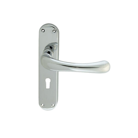This is an image of Manital - Ibra Lever on Lock Backplate - Polished Chrome available to order from T.H Wiggans Architectural Ironmongery in Kendal, quick delivery and discounted prices.
