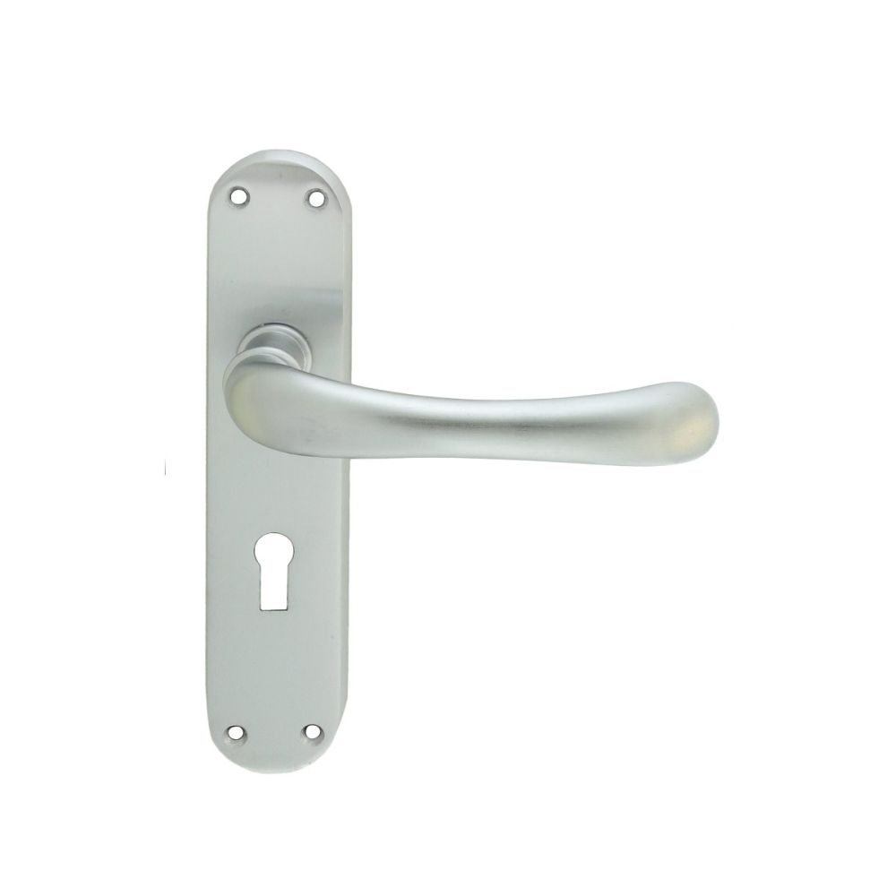 This is an image of Manital - Ibra Lever on Lock Backplate - Satin Chrome available to order from T.H Wiggans Architectural Ironmongery in Kendal, quick delivery and discounted prices.