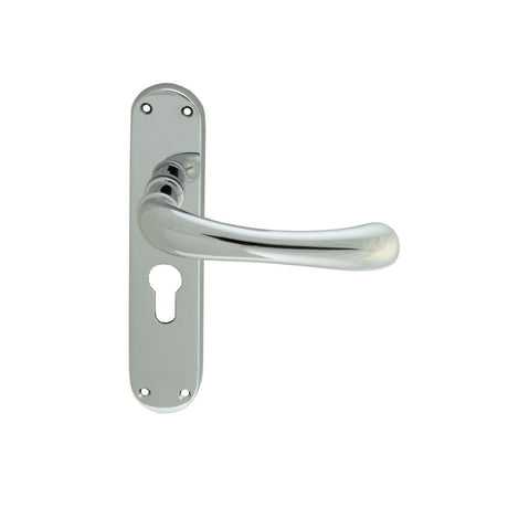 This is an image of Manital - Ibra Lever on Euro Lock Backplate - Polished Chrome available to order from T.H Wiggans Architectural Ironmongery in Kendal, quick delivery and discounted prices.