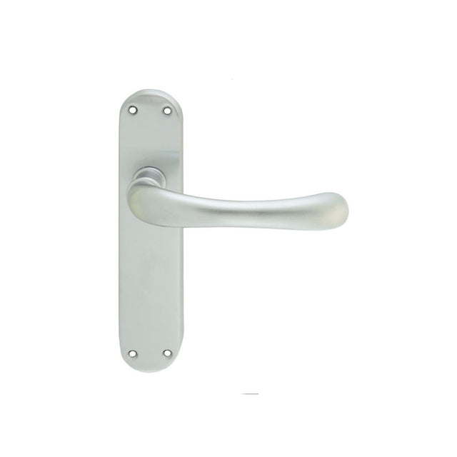 This is an image of Manital - Ibra Lever on Latch Backplate - Satin Chrome available to order from T.H Wiggans Architectural Ironmongery in Kendal, quick delivery and discounted prices.