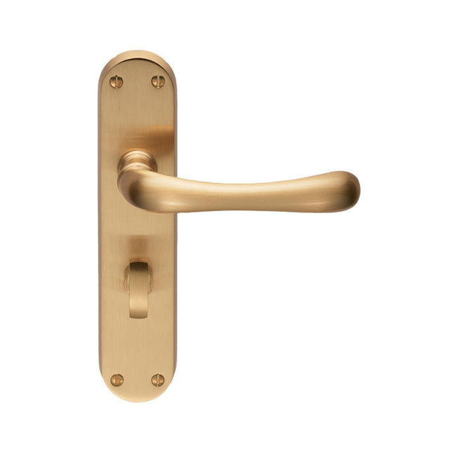 This is an image of Manital - Ibra Lever on WC Backplate - Satin Brass available to order from T.H Wiggans Architectural Ironmongery in Kendal, quick delivery and discounted prices.