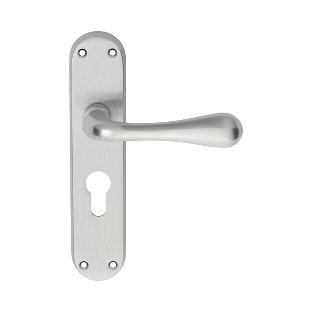 This is an image of Manital - Astro Lever on Euro Lock Backplate - Satin Chrome available to order from T.H Wiggans Architectural Ironmongery in Kendal, quick delivery and discounted prices.