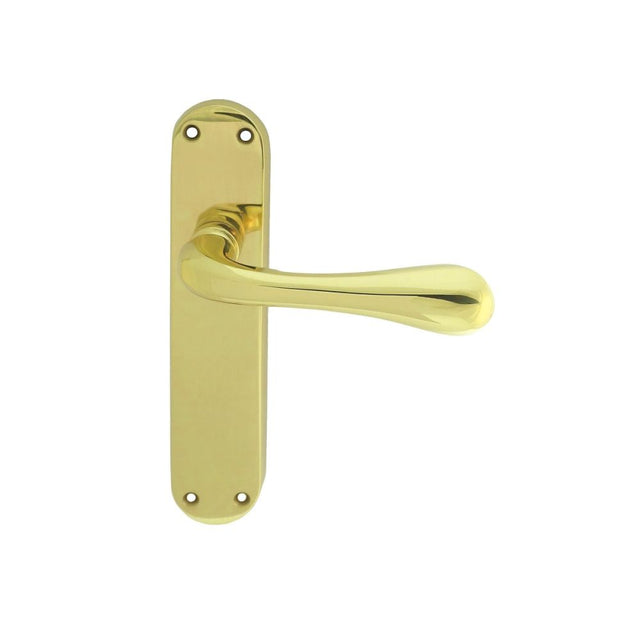 This is an image of Manital - Astro Lever on Latch Backplate - Polished Brass available to order from T.H Wiggans Architectural Ironmongery in Kendal, quick delivery and discounted prices.