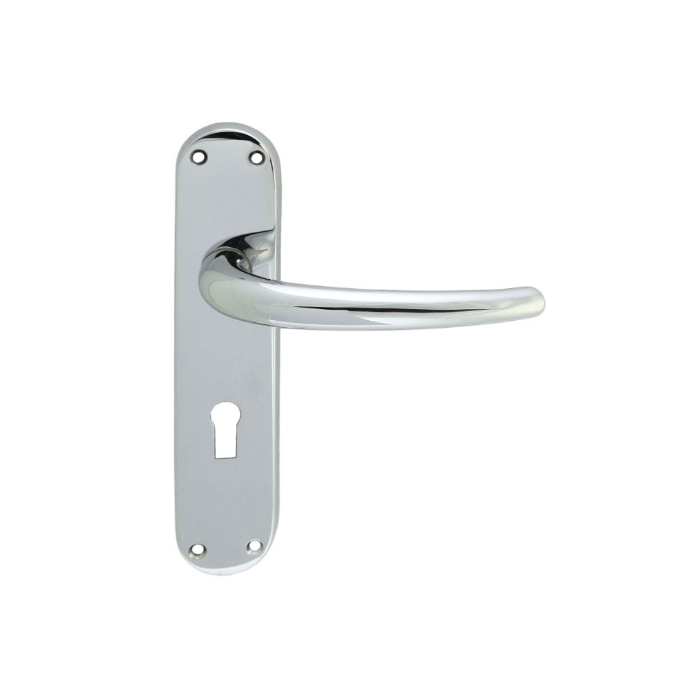 This is an image of Manital - Lilla Lever on Lock Backplate - Polished Chrome available to order from T.H Wiggans Architectural Ironmongery in Kendal, quick delivery and discounted prices.