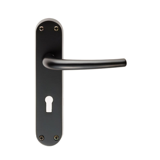 This is an image of Manital - Lilla Lever on Lock Backplate - Matt Black available to order from T.H Wiggans Architectural Ironmongery in Kendal, quick delivery and discounted prices.