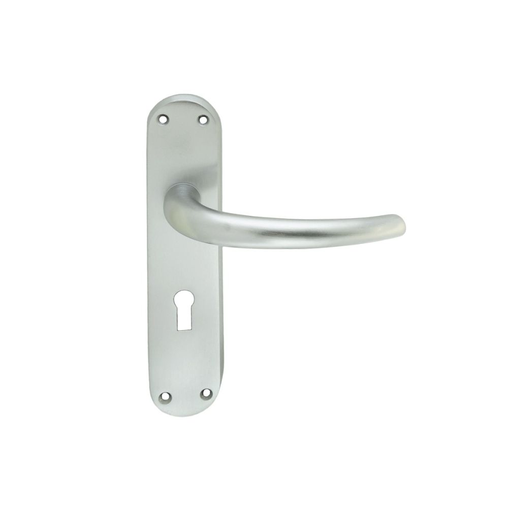 This is an image of Manital - Lilla Lever on Lock Backplate - Satin Chrome available to order from T.H Wiggans Architectural Ironmongery in Kendal, quick delivery and discounted prices.