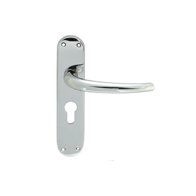 This is an image of Manital - Lilla Lever on Euro Lock Backplate - Polished Chrome available to order from T.H Wiggans Architectural Ironmongery in Kendal, quick delivery and discounted prices.