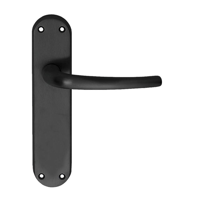 This is an image of Manital - Lilla Lever on Latch Backplate - Matt Black available to order from T.H Wiggans Architectural Ironmongery in Kendal, quick delivery and discounted prices.