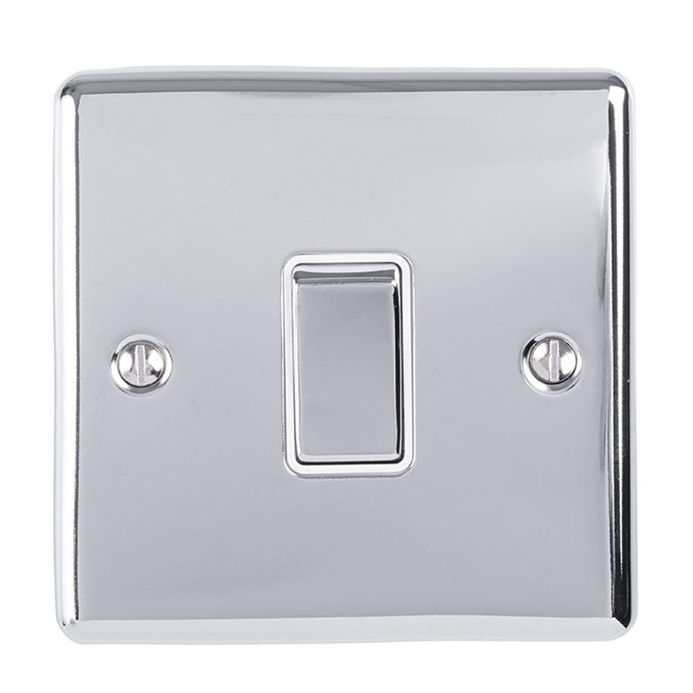 This is an image showing Eurolite Enhance Decorative 1 Gang Switch - Polished Chrome (With White Trim) en1swpcw available to order from T.H. Wiggans Ironmongery in Kendal, quick delivery and discounted prices.