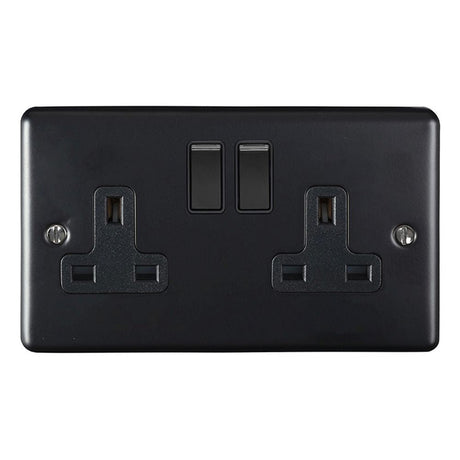 This is an image showing Eurolite Enhance Decorative 2 Gang Socket - Matt Black (With Black Trim) en2sombb available to order from T.H. Wiggans Ironmongery in Kendal, quick delivery and discounted prices.