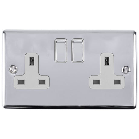 This is an image showing Eurolite Enhance Decorative 2 Gang Socket - Polished Chrome (With Grey Trim) en2sopcg available to order from T.H. Wiggans Ironmongery in Kendal, quick delivery and discounted prices.