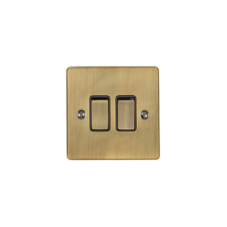 This is an image showing Eurolite Enhance Decorative 2 Gang Switch - Antique Brass (With Black Trim) en2swabb available to order from T.H. Wiggans Ironmongery in Kendal, quick delivery and discounted prices.