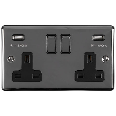 This is an image showing Eurolite Enhance Decorative 2 Gang USB Socket - Black Nickel (With Black Trim) en2usbbnb available to order from T.H. Wiggans Ironmongery in Kendal, quick delivery and discounted prices.