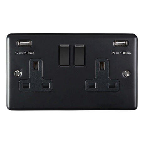 This is an image showing Eurolite Enhance Decorative 2 Gang USB Socket - Matt Black (With Black Trim) en2usbmbb available to order from T.H. Wiggans Ironmongery in Kendal, quick delivery and discounted prices.