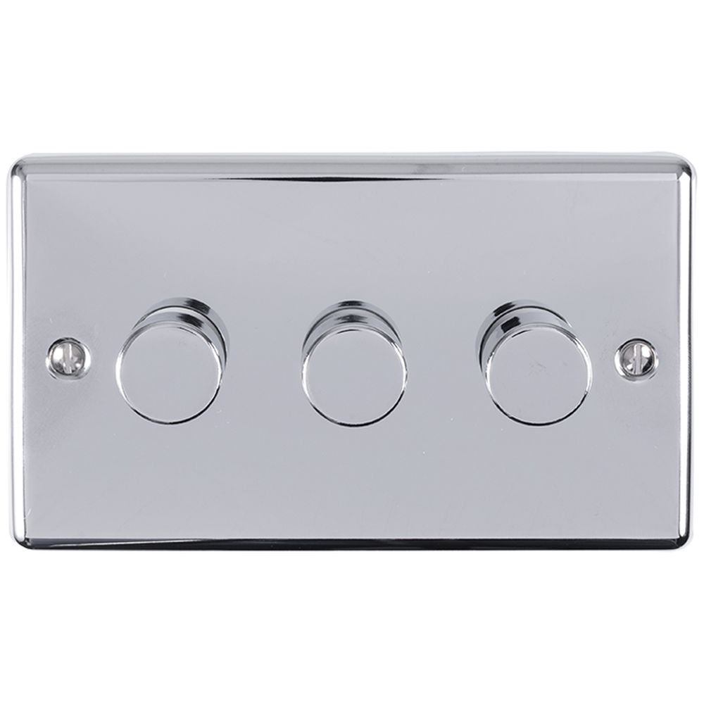 This is an image showing Eurolite Enhance Decorative 3 Gang Dimmer - Polished Chrome en3dledpc available to order from T.H. Wiggans Ironmongery in Kendal, quick delivery and discounted prices.