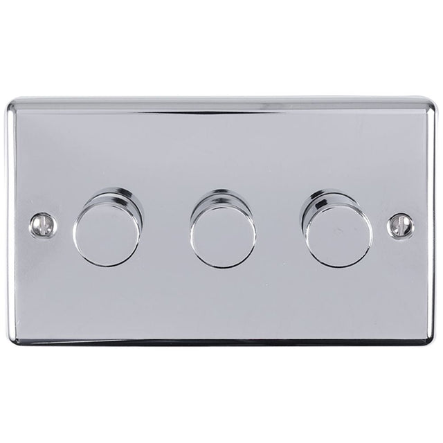 This is an image showing Eurolite Enhance Decorative 3 Gang Dimmer - Polished Chrome en3dledpc available to order from T.H. Wiggans Ironmongery in Kendal, quick delivery and discounted prices.