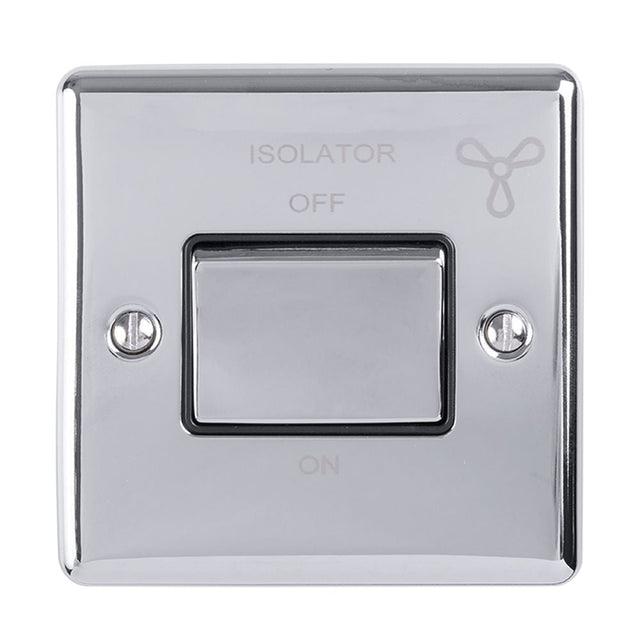 This is an image showing Eurolite Enhance Decorative Fan Switch - Polished Chrome (With Black Trim) enfswpcb available to order from T.H. Wiggans Ironmongery in Kendal, quick delivery and discounted prices.