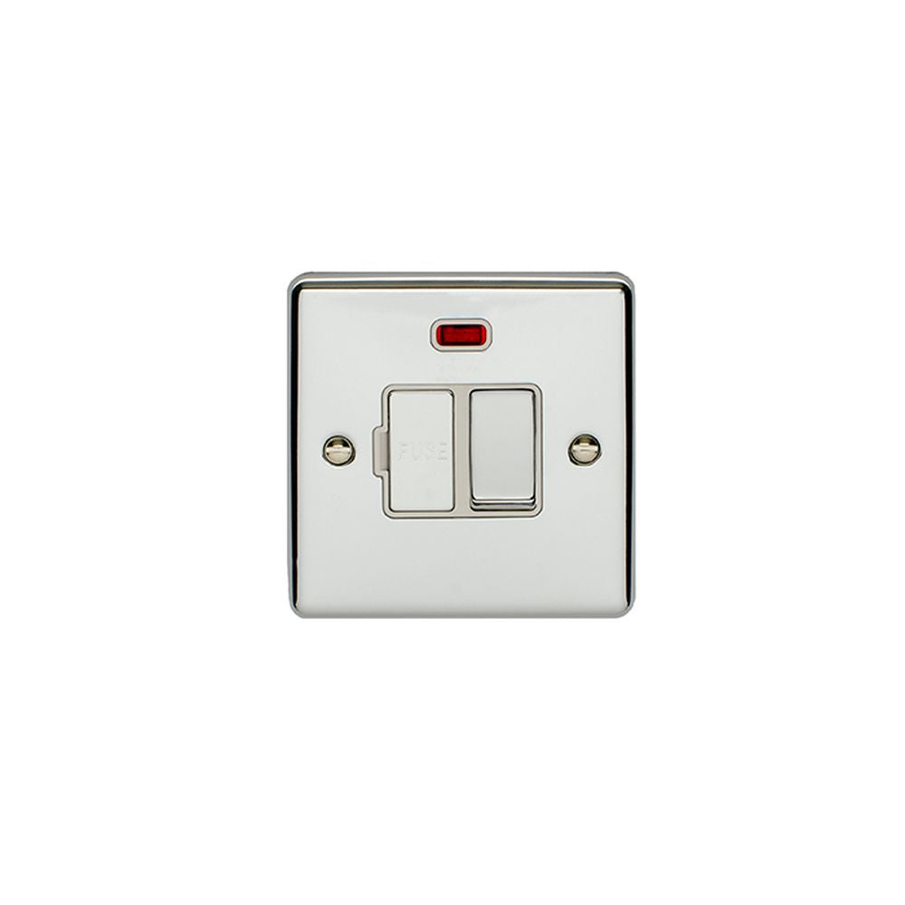 This is an image showing Eurolite Enhance Decorative Switched Fuse Spur With Neon Indicator - Polished Chrome (With White Trim) enswfnpcw available to order from T.H. Wiggans Ironmongery in Kendal, quick delivery and discounted prices.