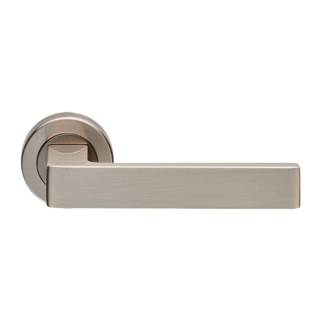 This is an image of Carlisle Brass - Sasso Lever on Rose - Satin Nickel available to order from T.H Wiggans Architectural Ironmongery in Kendal, quick delivery and discounted prices.