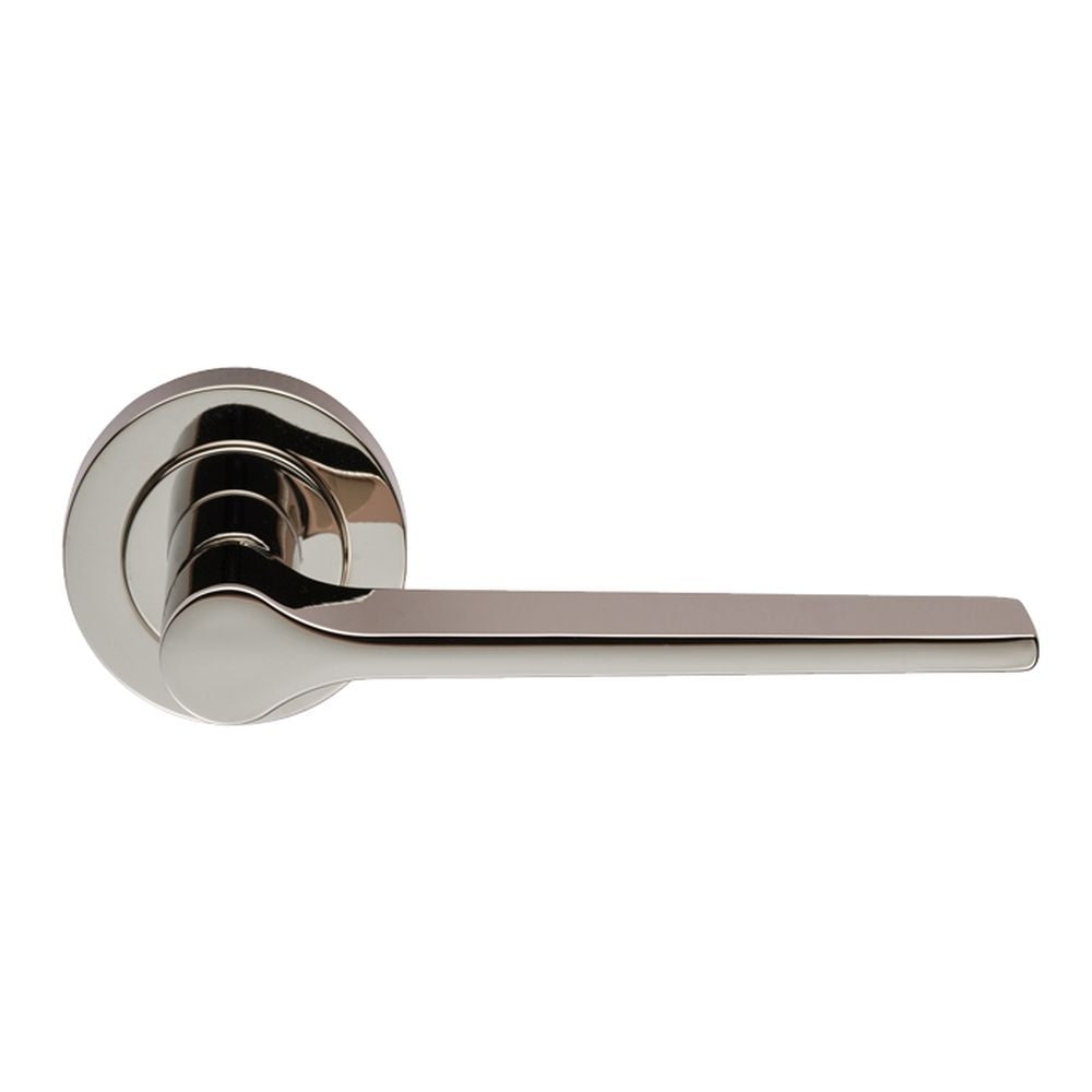 This is an image of Carlisle Brass - Velino Lever on Round Rose - Polished Nickel available to order from T.H Wiggans Architectural Ironmongery in Kendal, quick delivery and discounted prices.