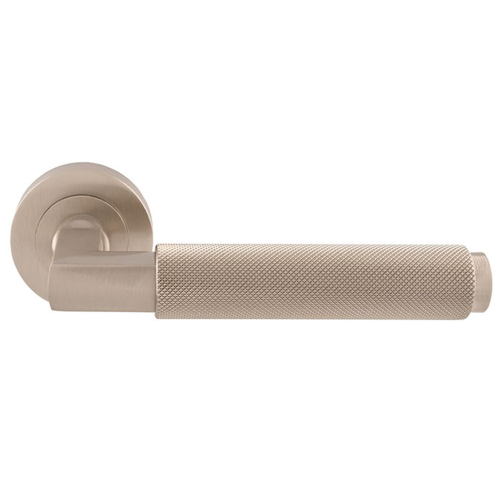 This is an image of Carlisle Brass - Terazzo Lever On Round Rose - Satin Nickel available to order from T.H Wiggans Architectural Ironmongery in Kendal, quick delivery and discounted prices.