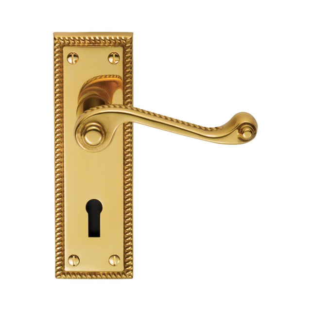 This is an image of Carlisle Brass - Georgian Lever on Lock Backplate - Polished Brass available to order from T.H Wiggans Architectural Ironmongery in Kendal, quick delivery and discounted prices.