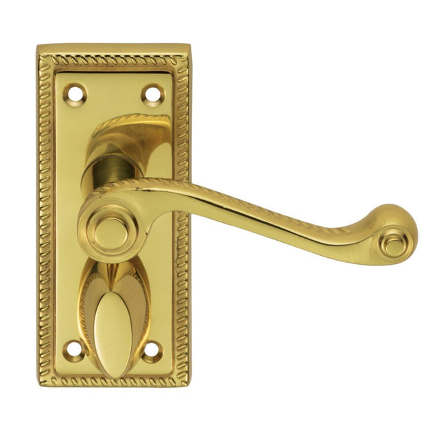 This is an image of Carlisle Brass - Georgian Lever on Privacy Backplate - Polished Brass available to order from T.H Wiggans Architectural Ironmongery in Kendal, quick delivery and discounted prices.