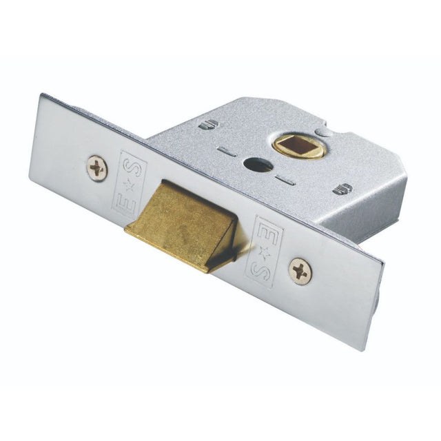 This is an image of a Eurospec - Flat Latch 64mm - Satin Chrome Plated that is availble to order from T.H Wiggans Architectural Ironmongery in Kendal.