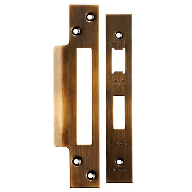 This is an image of a Eurospec - Architectural Sashlock Forend & Strike Pack - Antique Brass that is availble to order from T.H Wiggans Architectural Ironmongery in Kendal.