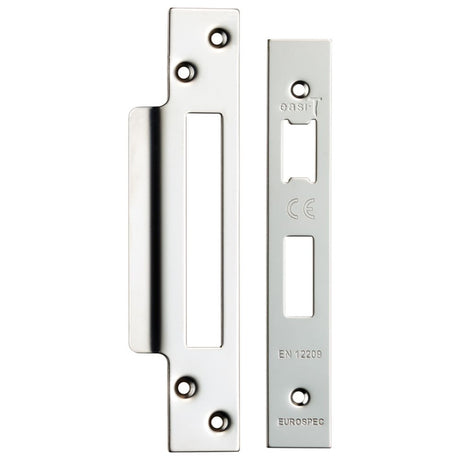 This is an image of a Eurospec - Easi - T Forend Strike and Fixing Pack-Bright Stainless Steel-Square that is availble to order from T.H Wiggans Architectural Ironmongery in Kendal.