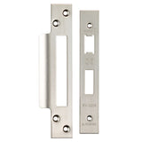 This is an image of a Eurospec - Easi - T Forend Strike and Fixing Pack-Satin Stainless Steel-Square F that is availble to order from T.H Wiggans Architectural Ironmongery in Kendal.