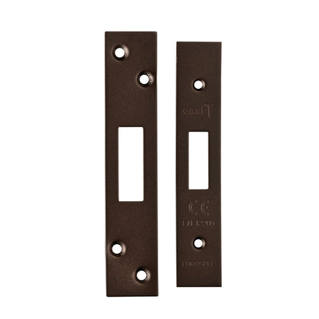 This is an image of a Eurospec - Architectural Deadlock Forend & Strike Pack - Matt Bronze that is availble to order from T.H Wiggans Architectural Ironmongery in Kendal.