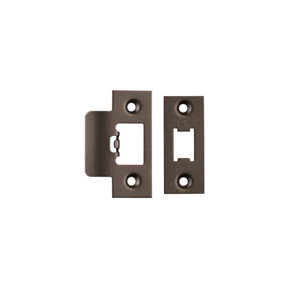 This is an image of a Eurospec - Tls Forend & Strike Pack - Matt Bronze that is availble to order from T.H Wiggans Architectural Ironmongery in Kendal.