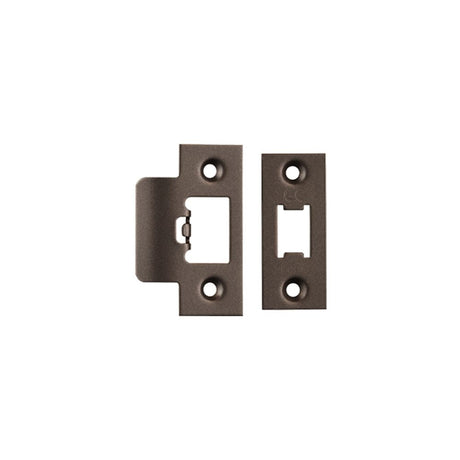 This is an image of a Eurospec - Tls Forend & Strike Pack - Matt Bronze that is availble to order from T.H Wiggans Architectural Ironmongery in Kendal.