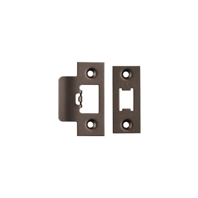 This is an image of a Eurospec - Tls Forend & Strike Pack - Matt Bronze that is availble to order from T.H Wiggans Architectural Ironmongery in Kendal.