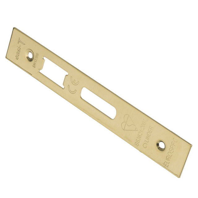 This is an image of a Eurospec - Easi T Forend Strikes & Fixing Pack To Suit BS Cylinder Sashlock-PVD- that is availble to order from T.H Wiggans Architectural Ironmongery in Kendal.