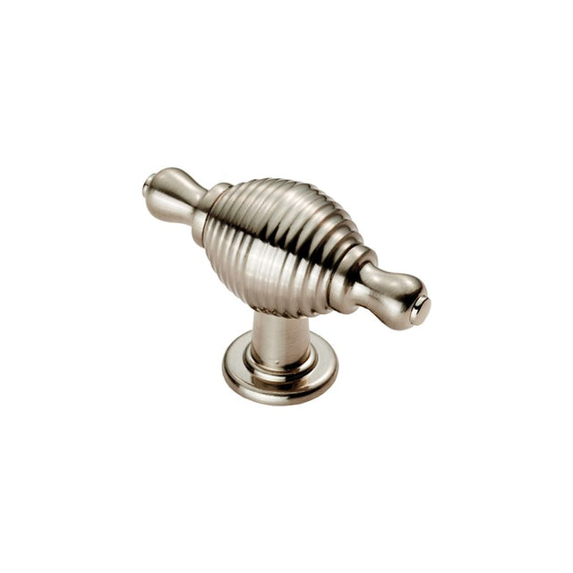 This is an image of a FTD - Reeded Knob with Finial Ears - Satin Nickel that is availble to order from T.H Wiggans Architectural Ironmongery in Kendal in Kendal.