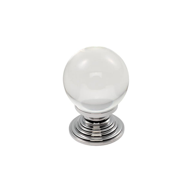 This is an image of a FTD - Clear Ball Knob 27mm - Clear Translucent Chrome that is availble to order from T.H Wiggans Architectural Ironmongery in Kendal in Kendal.