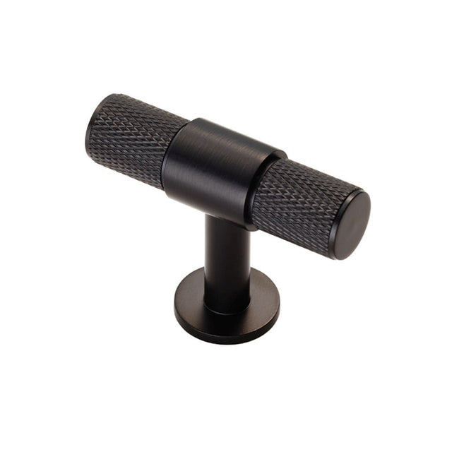 This is an image of a FTD - Knurled T-bar Knob - Matt Black that is availble to order from T.H Wiggans Architectural Ironmongery in Kendal in Kendal.