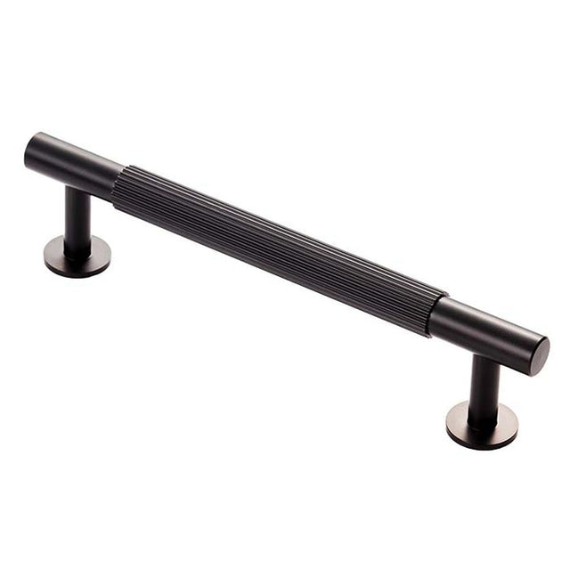 This is an image of a Carlisle Brass - Lines Pull Handle 128mm c/c - Matt Black that is availble to order from T.H Wiggans Architectural Ironmongery in Kendal in Kendal.