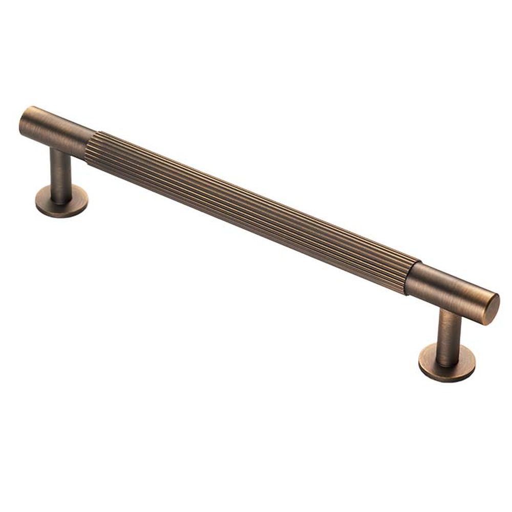 This is an image of a Carlisle Brass - Lines Pull Handle 160mm c/c - Antique Brass that is availble to order from T.H Wiggans Architectural Ironmongery in Kendal in Kendal.