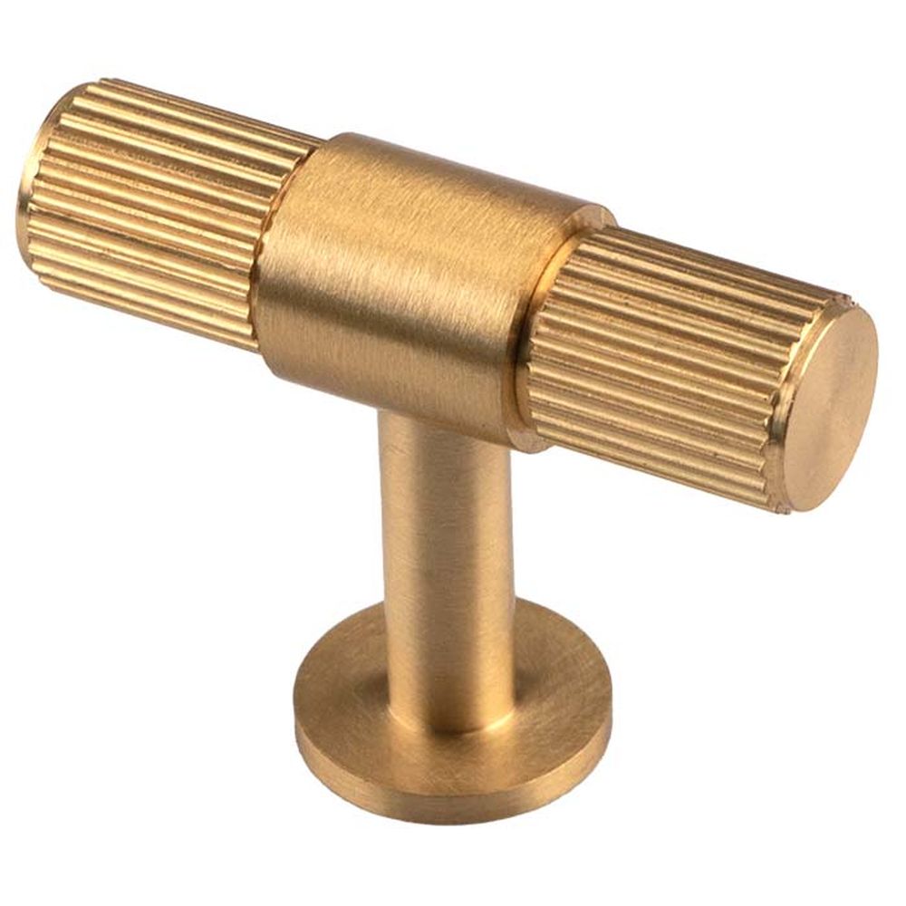 This is an image of a Carlisle Brass - Lines T-Bar Knob - Satin Brass that is availble to order from T.H Wiggans Architectural Ironmongery in Kendal in Kendal.