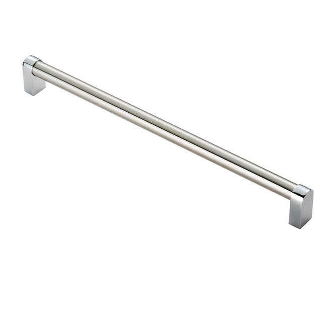 This is an image of a FTD - Bauhaus Handle 320mm - Satin Nickel/Polished Chrome that is availble to order from T.H Wiggans Architectural Ironmongery in Kendal in Kendal.